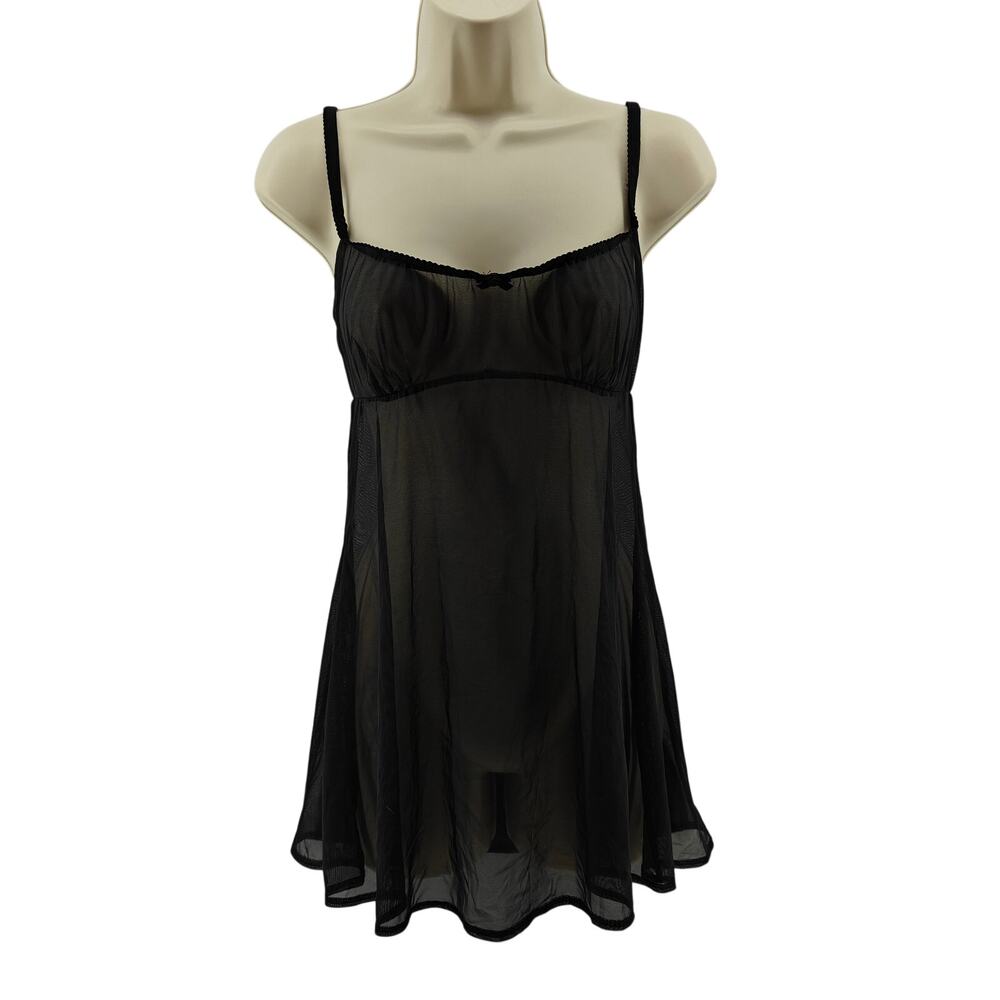 Vintage Y2K Victoria Secret Black Sheer Babydoll Lingerie Teddy Womens Small